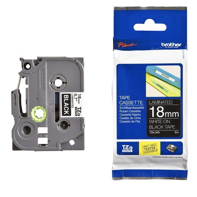 Brother Tape Cassette White on Black 18mm TZ-345